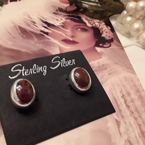 N/W/TAGS 925 SOLID STERLING JASPER POST EARRINGS